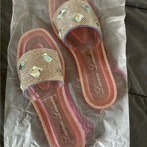 Lauren Lorraine Sparkling Pink Slide Sandals